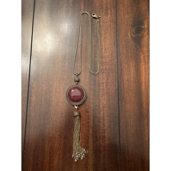 Cold water Creek Long Reversible Tassel Pendant Necklace Green Red - Picture 5 of 10